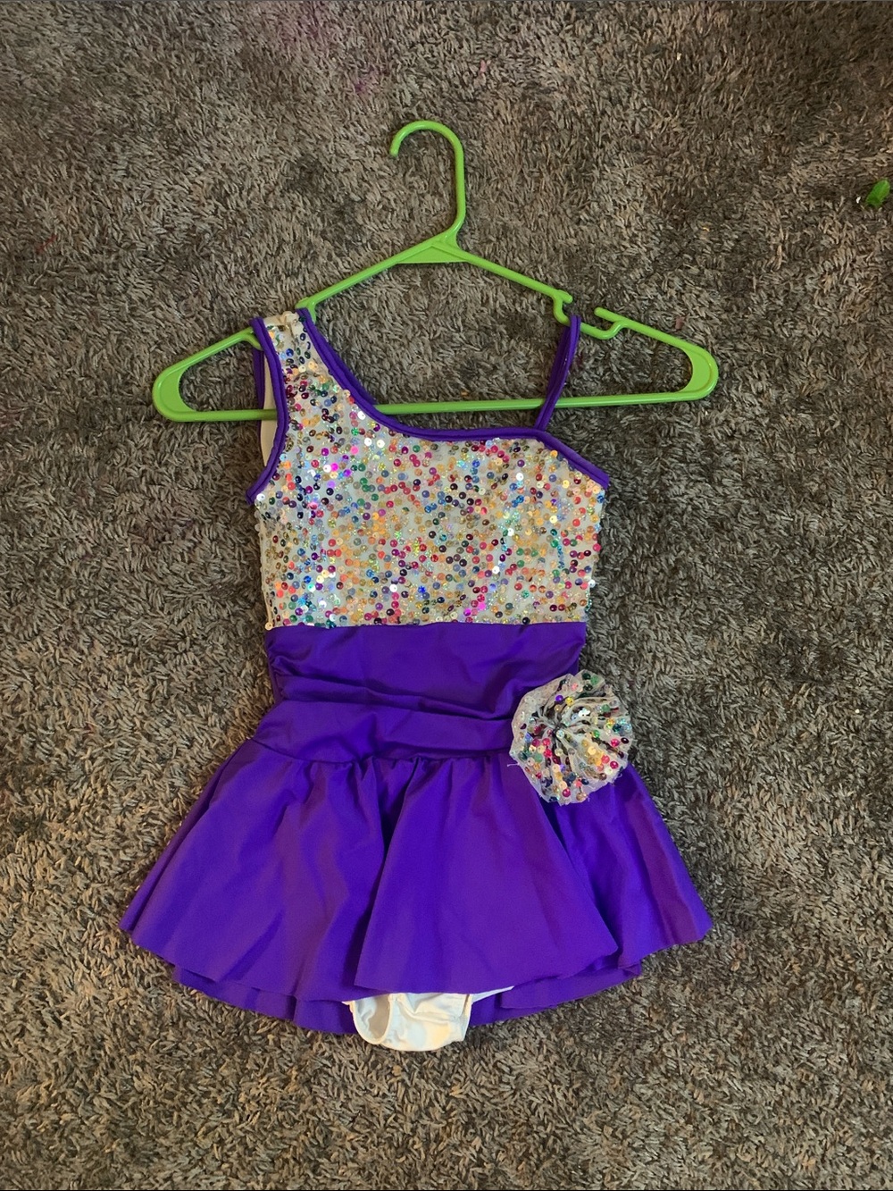 Kids Purple Sequin Skirted Dance Costume